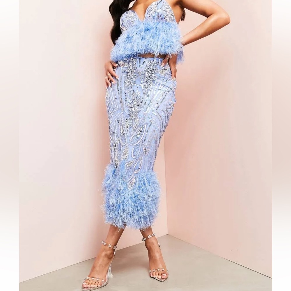 ASOS Blue Feathered Sequin Dress